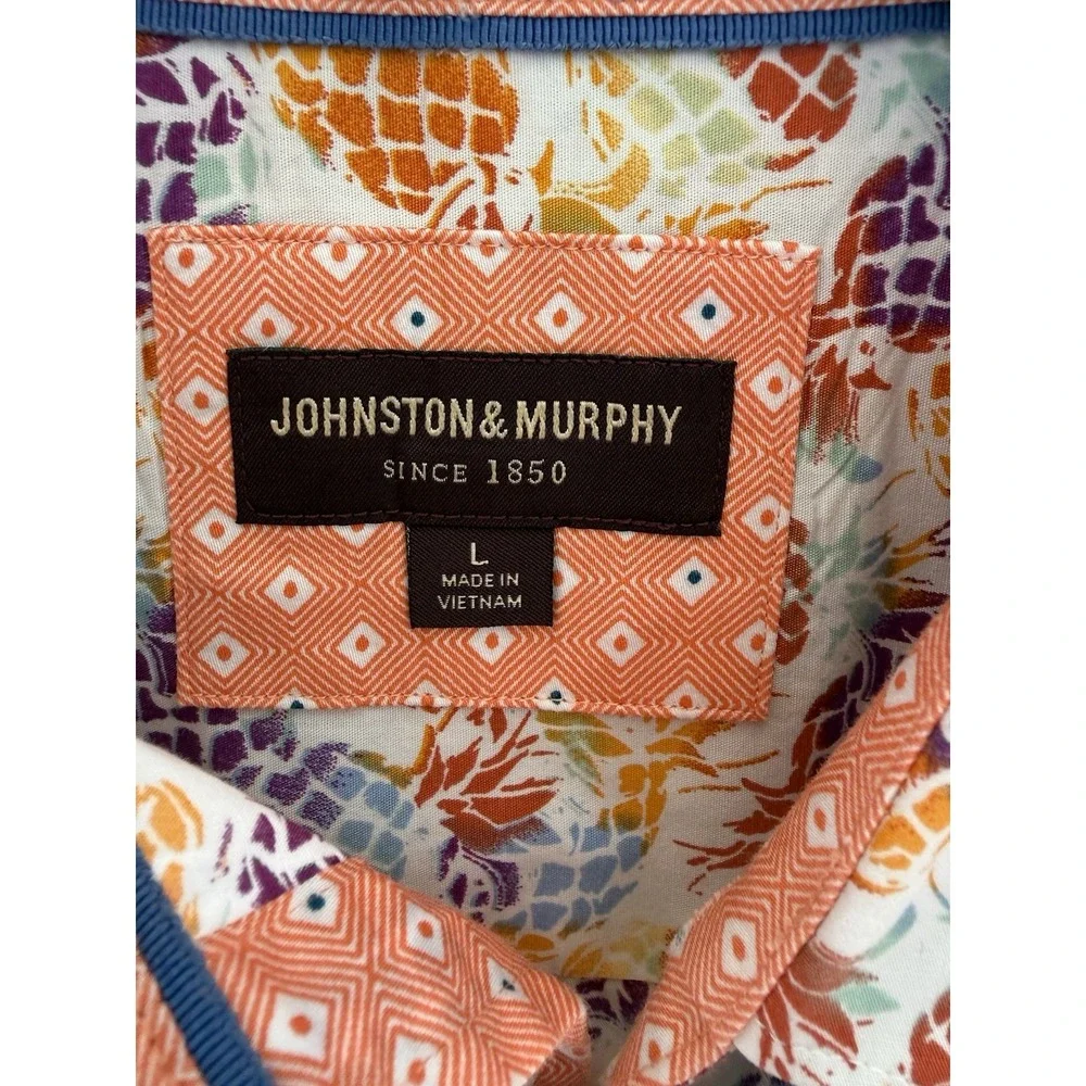 Johnston & Murphy Men L Pineapple Multicolor Button Up Short Slv Tropical Beach - Picture 7 of 9
